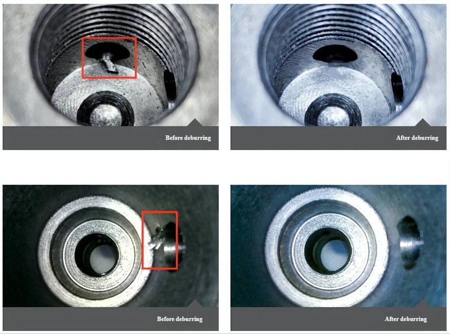 Before and after comparison of deburring  manifold blocks
