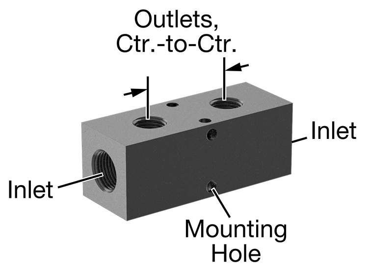 Hydraulic Manifold Block with Inlet, Outlets and Mounting Holes