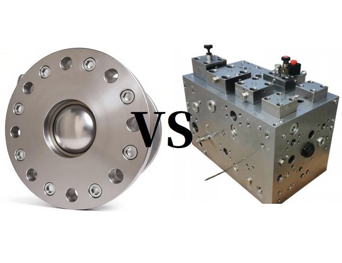 Comparative image of a Valve Body vs Manifold Block
